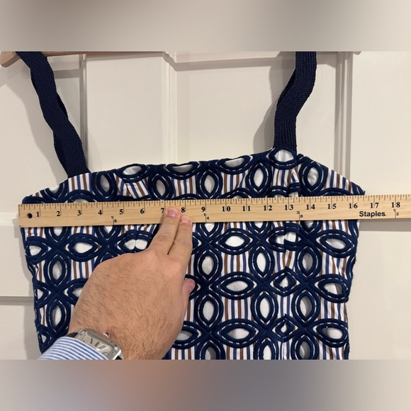 Alexis Navy and White Asymmetrical Dress with Embroidery - Picture 5 of 9